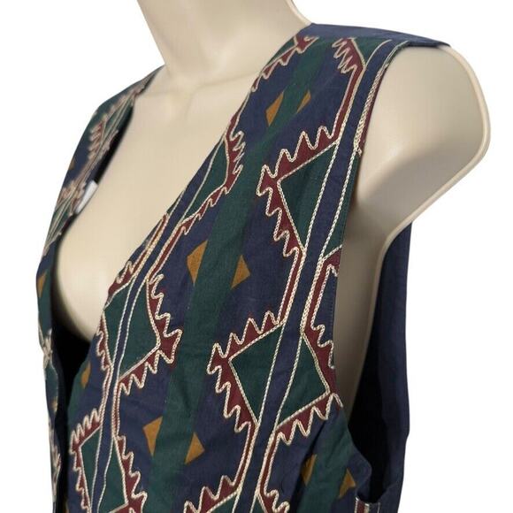 Stefano International Womens Vintage Embroidered Aztec Vest Top 80s Tie Back M - Picture 10 of 16